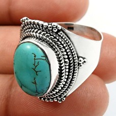 Wedding Gift 925 Sterling Silver Jewelry Turquoise Gemstone Ring Size 9 S42