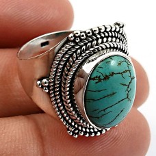 925 Sterling Silver Jewelry Turquoise Gemstone Ring Size 9 T42
