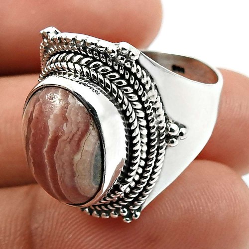 Wedding Gift 925 Sterling Silver Jewelry Rhodochrosite Gemstone Ring Size 8 W42