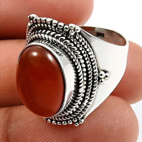 Carnelian Gemstone Jewelry 925 Solid Sterling Silver Ring Size 9 A43