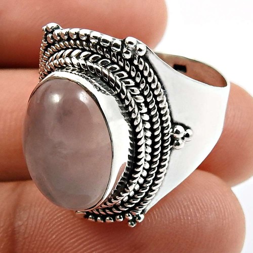 Rose Quartz Gemstone Ring Size 6 925 Sterling Silver Jewelry C43