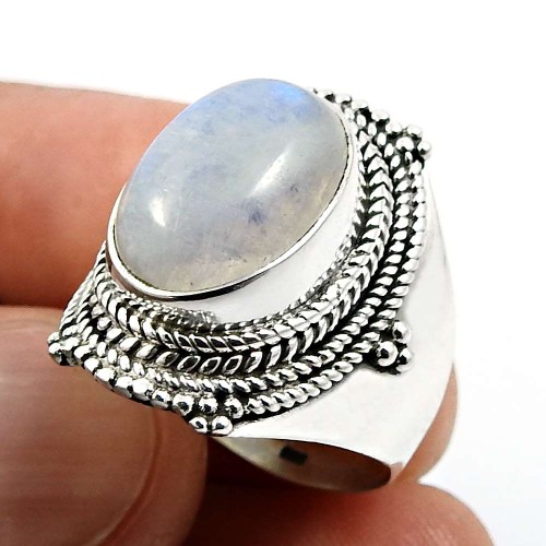 Rainbow Moonstone Gemstone Ring Size 8 925 Sterling Silver Fine Jewelry N42