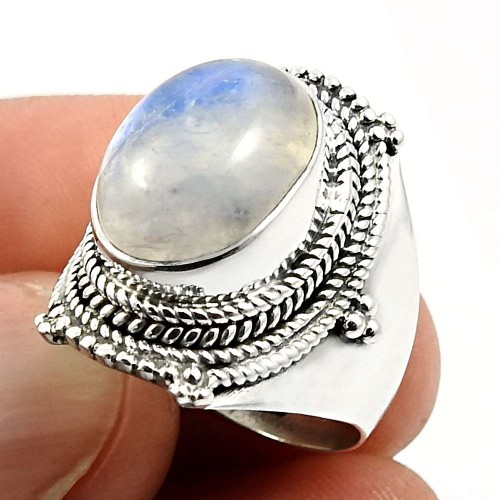 Rainbow Moonstone Gemstone Ring Size 7 925 Sterling Silver Jewelry P42