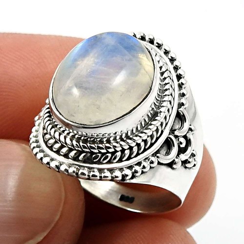 Rainbow Moonstone Gemstone Ring Size 7 925 Sterling Silver Jewelry N43