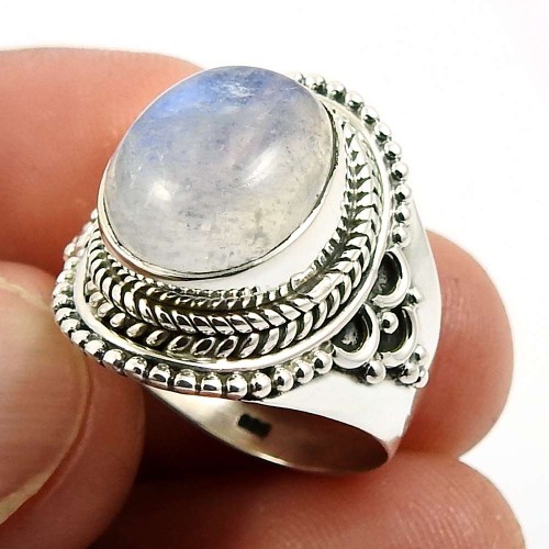 Rainbow Moonstone Gemstone Jewelry 925 Sterling Silver Ring Size 7 O43