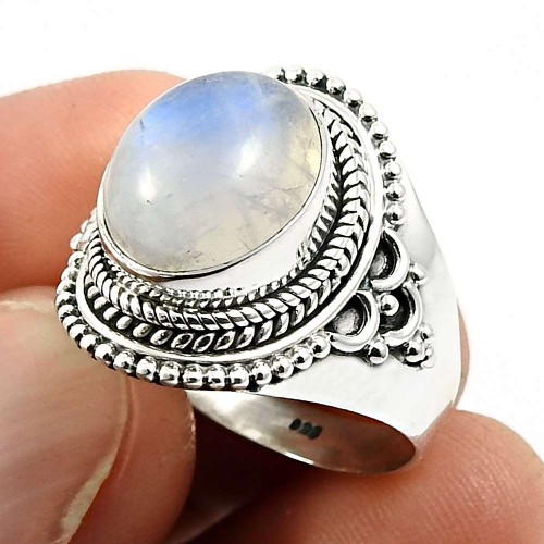 925 Sterling Silver Jewelry Rainbow Moonstone Gemstone Ring Size 9 P43