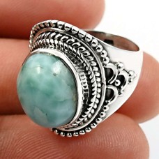 925 Sterling Fine Silver Jewelry Larimar Gemstone Ring Size 6 E43