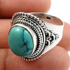 Turquoise Gemstone Jewelry 925 Sterling Silver Ring Size 9 W13