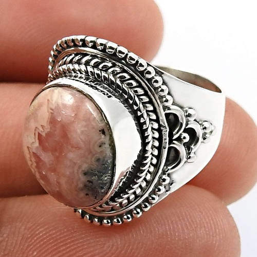 Rhodochrosite Gemstone Ring Size 6 925 Sterling Silver Jewelry U43