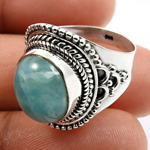 Larimar Gemstone Ring Size 7 925 Solid Sterling Silver Jewelry F43