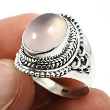925 Sterling Fine Silver Jewelry Rose Quartz Gemstone Ring Size 7 Z43