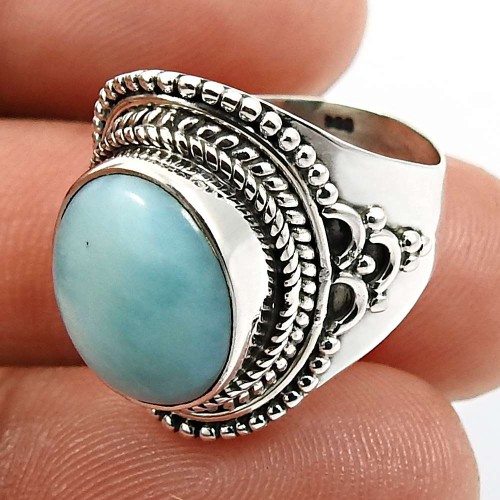 Larimar Gemstone Ring Size 6 925 Solid Sterling Silver Jewelry H43