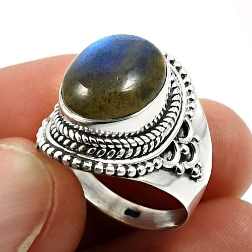 Labradorite Gemstone Jewelry 925 Sterling Silver Ring Size 7 K43