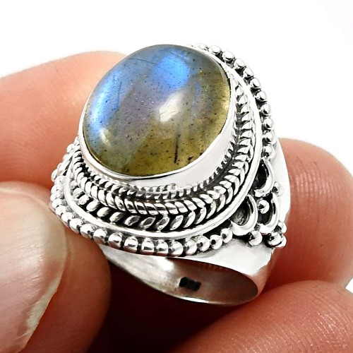 Labradorite Gemstone Jewelry 925 Fine Sterling Silver Ring Size 6 L43
