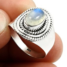 925 Sterling Fine Silver Jewelry Rainbow Moonstone Gemstone Ring Size 7 F44