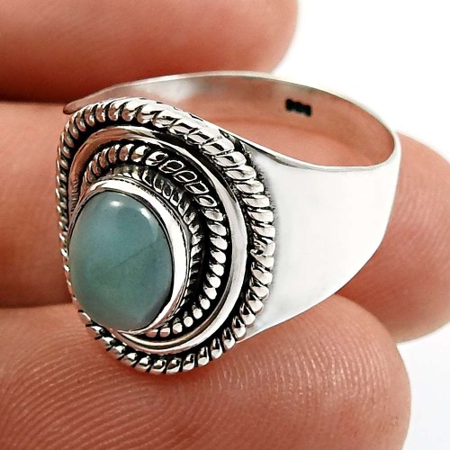 Larimar Gemstone HANDMADE Jewelry 925 Sterling Silver Ring Size 8 A44