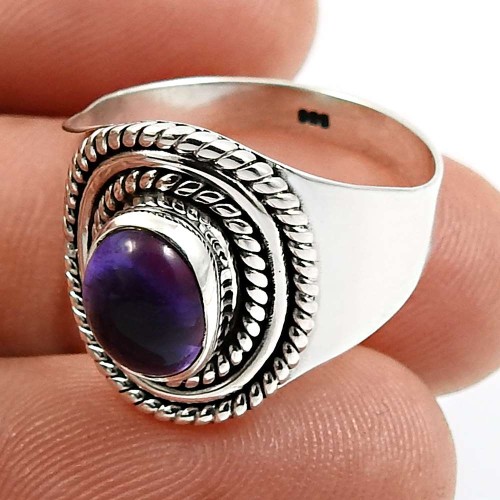925 Sterling Fine Silver Jewelry Amethyst Gemstone Ring Size 6 S44