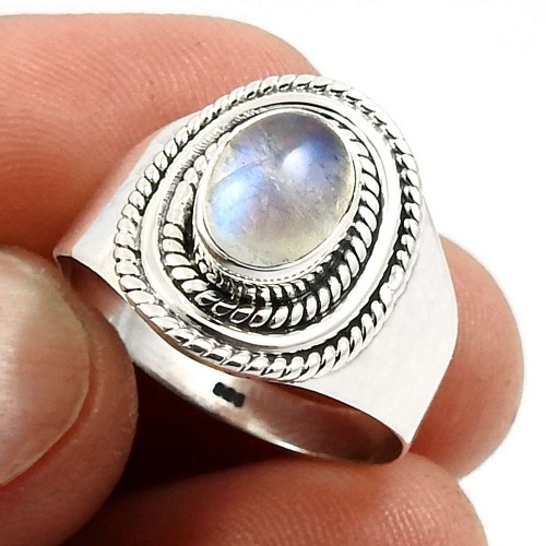 Rainbow Moonstone Gemstone Ring Size 8 925 Sterling Silver Jewelry E44