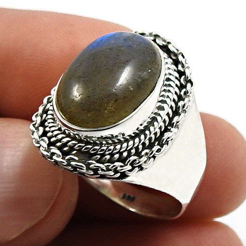 Labradorite Gemstone Ring Size 9 925 Sterling Silver Jewelry T44