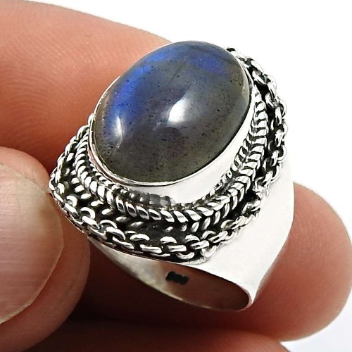 Labradorite Gemstone Jewelry 925 Fine Sterling Silver Ring Size 7 U44