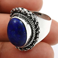 925 Sterling Silver Jewelry Lapis Lazuli Gemstone Ring Size 7 Q2