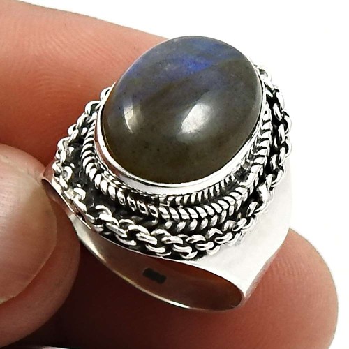 Labradorite Gemstone Ring Size 7 925 Sterling Silver Jewelry V44