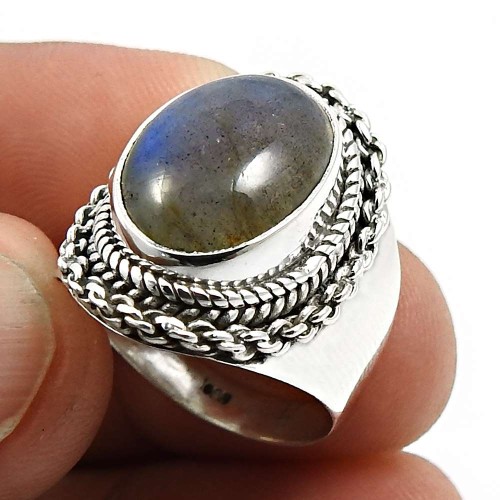 925 Sterling Fine Silver Jewelry Labradorite Gemstone Ring Size 6 W44