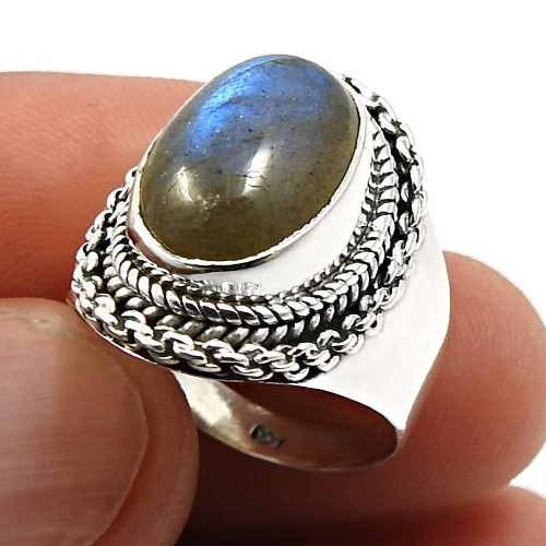 Labradorite Gemstone Ring Size 7 925 Sterling Silver Fine Jewelry X44