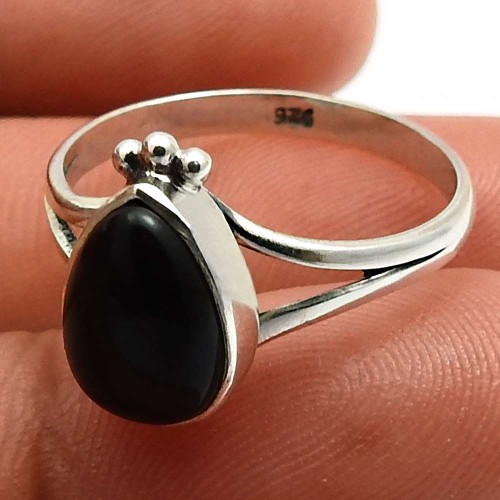 Onyx Gemstone Jewelry 925 Solid Sterling Silver Ring Size 7.5 Q2