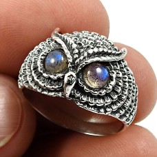 Women Gift Labradorite Gemstone Owl Ring Size 7 925 Silver Jewelry D4