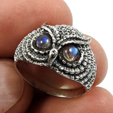 Women Gift Labradorite Gemstone Owl Ring Size 7 925 Silver Jewelry H4