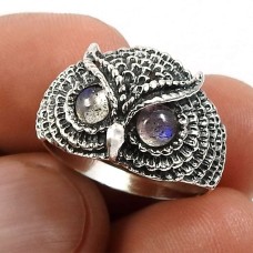 Women Gift Labradorite Gemstone Owl Ring Size 8 925 Silver Jewelry C5