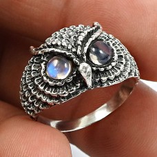 Women Gift 925 Silver Jewelry Rainbow Moonstone Gemstone Owl Ring Size 7 E7