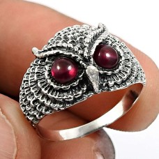 Women Gift Garnet Gemstone Owl Ring Size 7 925 Sterling Silver Jewelry H9