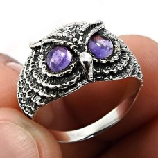 Women Gift Amethyst Gemstone Owl Ring Size 6 925 Sterling Silver Jewelry D11