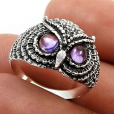 Women Gift 925 Sterling Silver Jewelry Amethyst Gemstone Owl Ring Size 7 B50