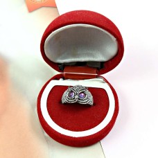 Women Gift 925 Sterling Silver Jewelry Amethyst Gemstone Owl Ring Size 7 H11