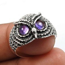 925 Sterling Fine Silver Jewelry Amethyst Gemstone Owl Ring Size 10 Y10