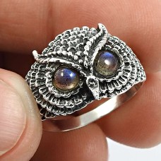 Women Gift 925 Silver Jewelry Labradorite Gemstone Owl Ring Size 8 A1