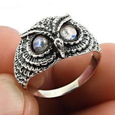 Women Gift For Her Silver Jewelry Labradorite Gemstone Owl Ring Size 7 N23