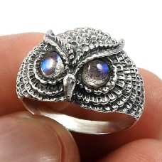 Women Gift Labradorite Gemstone Owl Ring Size 7 925 Silver Jewelry G1