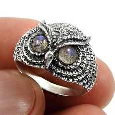Women Gift 925 Silver Jewelry Labradorite Gemstone Owl Ring Size 7 H1