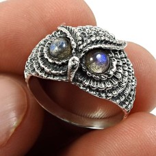 Women Gift 925 Silver Jewelry Labradorite Gemstone Owl Ring Size 7 A3