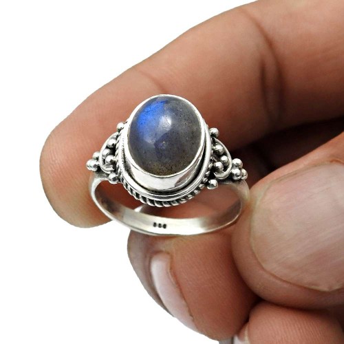 Blue Labradorite Gemstone Ring For Women Size 8 925 Silver Fine Jewelry R6