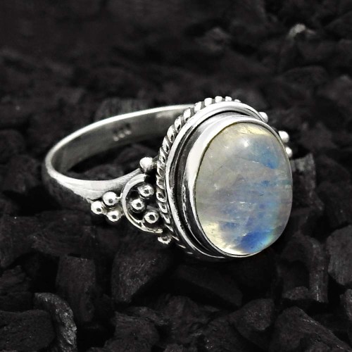 Rainbow Moonstone Gemstone Handmade Ring Size 7 925 Silver Jewelry A7