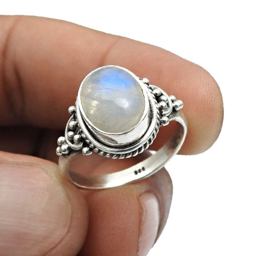 Rainbow Moonstone Gemstone Fine Ring Size 6 925 Silver Fine Jewelry B7