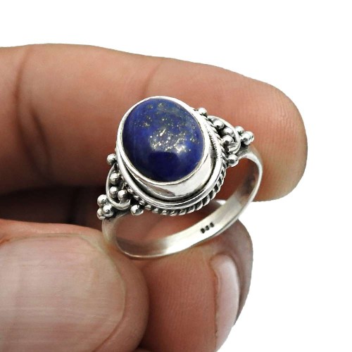 Oval Lapis Gemstone Fine Ring Size 6 925 Sterling Silver Jewelry G7