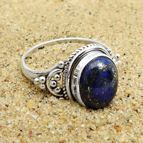 Oval Lapis Gemstone Jewelry For Girls 925 Sterling Silver Ring Size 6 I7