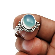925 Fine Silver Jewelry Chalcedony Gemstone Ring For Women Size 6 J7