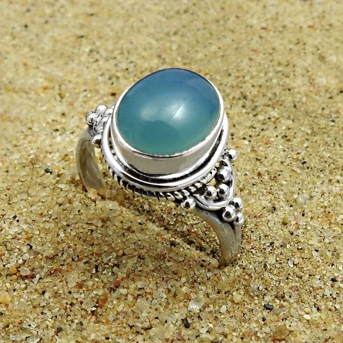 925 Silver Jewelry For Women Chalcedony Gemstone Ring Size 7 L7